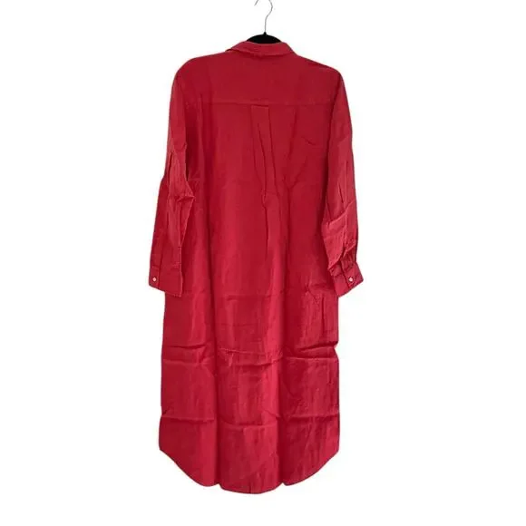 Frank & Eileen Rory Maxi Shirtdress Washed Italian Linen Summer Red Size Large - Picture 10 of 14
